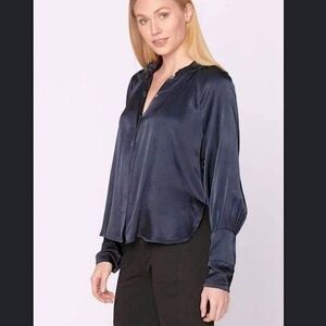XCVI Womens Thomasin Top Oversize Small  Satin Button Front Long Sleeve NWT